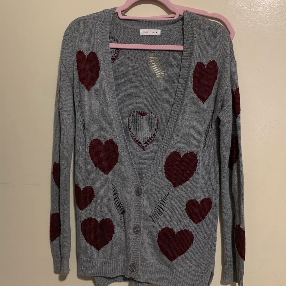 Gray distressed sweater cardigan